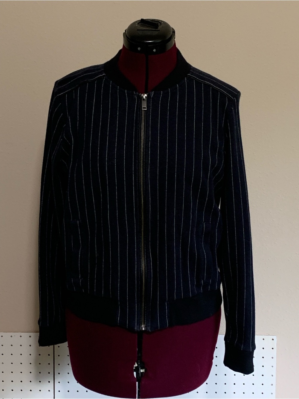 Banana republic Women's Navy Pinstripe Bomber Jacket - Classic Zip Front